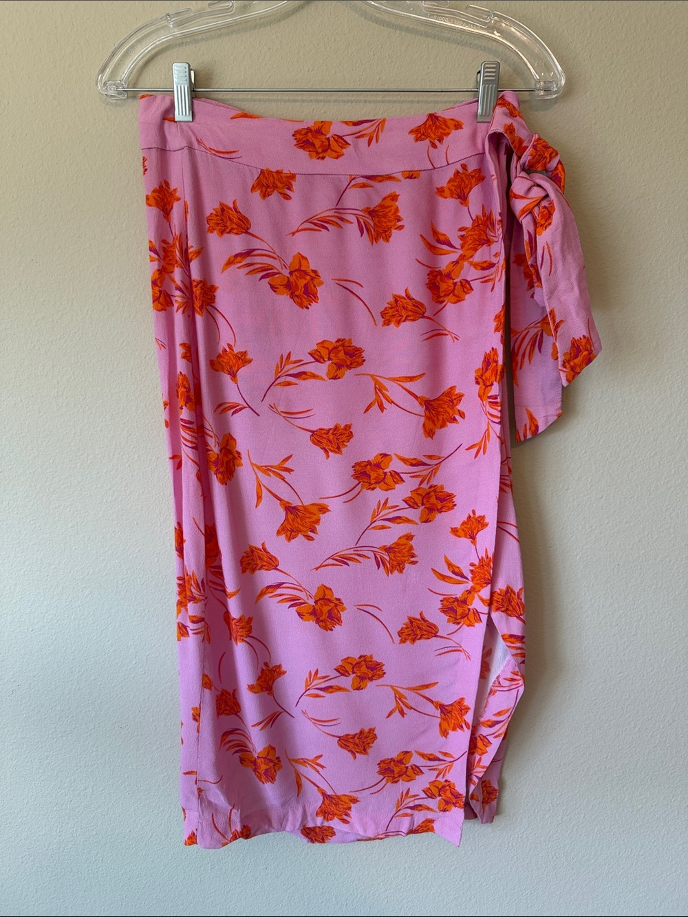 Blue Life Pink and Orange Floral Midi Skirt with Side Tie SEE DESCRIPTION